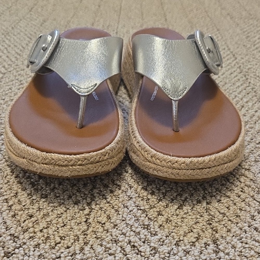 FitFlop F-Mode Espadrille Platform Wedge Flip Flop Silver - Picture 4 of 10